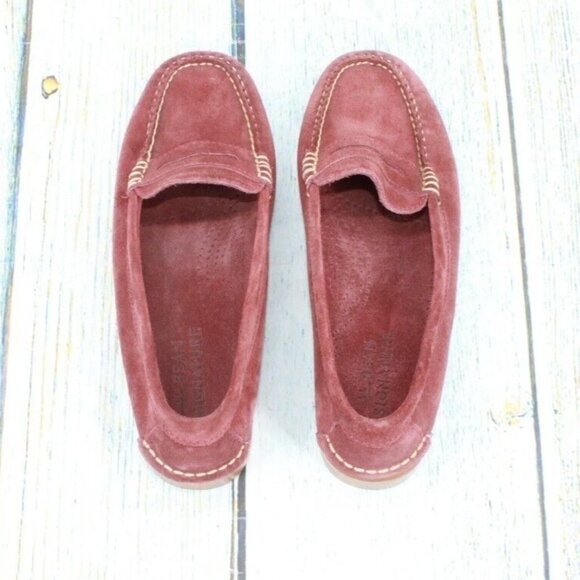 LL Bean Red Suede Slip On Round Toe Loafer Shoes Size 6 Medium - Picture 7 of 9